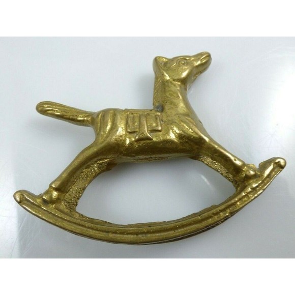 Miniature Solid Brass Rocking Horse Figurine Statue Saddle Western Vintage - Picture 4 of 12